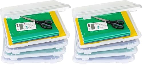 IRIS USA Board Game Storage Craft Organizer Box with Snap-Tight Latch Lid, 8-Pack Portable Plastic Case Bin for Puzzles, Magazines, Hobbies, Art Supplies, Fits 8.5" x 11" & A4 Papers, Slim, Clear