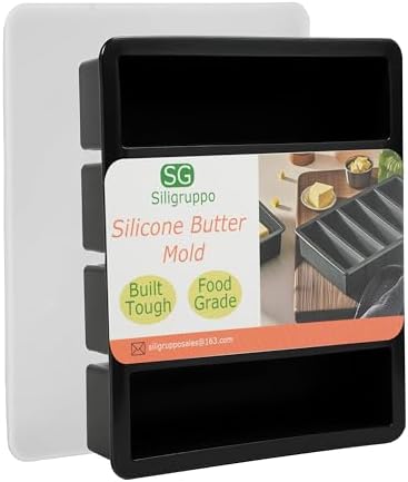 Silicone Butter Mold Tray with Lid, Non-Stick Butter Maker, Fits Standard Butter Size, Ideal for Butter, Soap Bars, Energy Bars, and Cakes (Black)