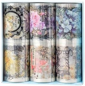 Vintage Floral Wide Washi Tape, 6 PET Rolls for Journaling Crafts | 6 wide PET rolls for journaling supplies, scrapbook supplies, junk journals, card making, DIY crafts and gift wrappin