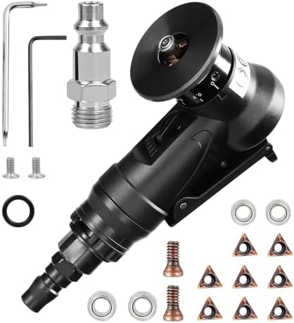 Pneumatic Chamfering Tool Handheld, Mini Air-Powered Chamfering Machine Trimming, 45° Arc Corner with 1/4 Inch Air Inlet for Metal Wood Beveling Deburring (C Angle Blades)