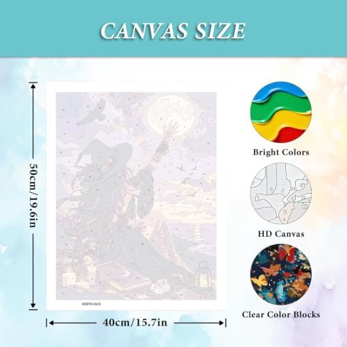 MXCFZX Halloween Paint by Number DIY Painting On Canvas, The Witch Paintwork with Paintbrushes Acrylic Paints,Perfect for Paint by Numbers for Adults Students Beginner, for Home Wall Decor 16x20 in