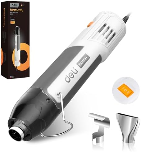DELI Mini Heat Gun, 350W Dual Temp 500℉/842℉ (260℃/450℃) with Reflector & Extra Nozzles, 6 FT Cable, Overload Protection – for Crafting, Vinyl Wrap, Epoxy, Resin, Shrink Tubing