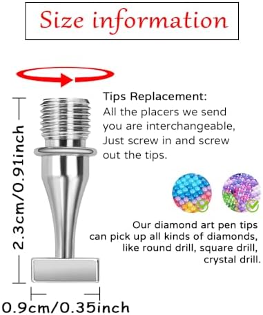 Praise V Do Thin Version Stainless Steel Diamond Painting Art Drilling Pen Kit with Screw Silver Metal Tips Nib Placer Roller Tool Accessories, Ergonomic Diamond Art Pen for 5D Diamond Paint Bead Dot