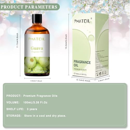 PHATOIL Guava Fragrance Oil for Diffuser Aromatherapy 3.38FL.OZ | Long Lasting Scented Oils For Humidifier, Air Freshener, DIY Soap Candle, Scent Project Making, Aroma Oil for Home Freshening