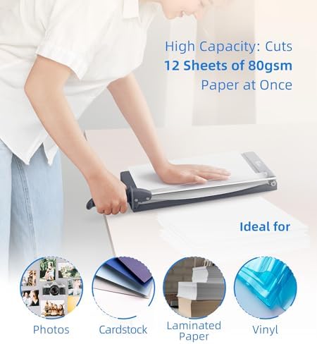 Firbon 12" Guillotine Paper Cutter with Hidden Ruler, Compact Paper Trimmer