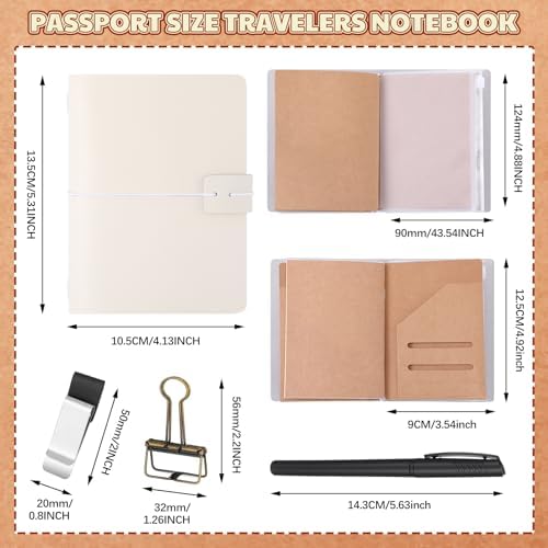 Thenshop Leather Travel Notebook 3 Inserts,White,Passport Size