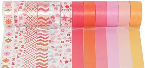 YUBBAEX 12 Rolls Pink Gold Washi Tape Set Masking Decorative Tapes (Pink Mix)