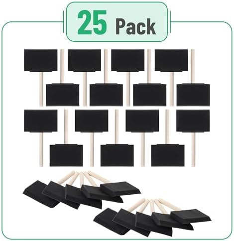 Bates- Foam Paint Brushes, 4 Inch, 25 Pack, Black Foam Brushes for Painting with Lightweight Wooden Handles