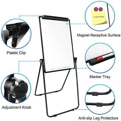 White Board Easel Office Portable Dry Erase Boards with Stand, Flipchart Easel Height Adjustable 36x24 inches, Perfect for Classroom, Preschool, Homeschool, Restaurant and Presentation (Black)