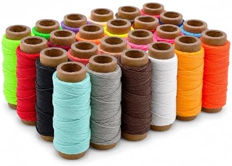 Mandala Crafts 0.45mm 24 Assorted Colors Leather Sewing Round Waxed Thread