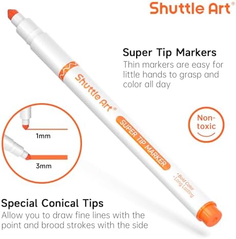 Shuttle Art Super Tip Washable Markers, 312 Pack Bulk, 12 Vibrant Colors