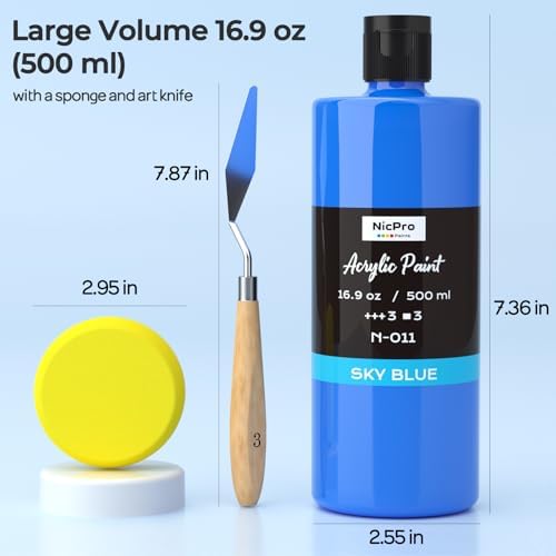 Nicpro 8 Colors Large Bulk Acrylic Paint Set(16.9 oz), Rich Pigments | Non Toxic Craft Paint for Multi Surface, Canvas, Wood, Leather, Ceramic - Art Painting Supplies for Beginners, Artist & Adult