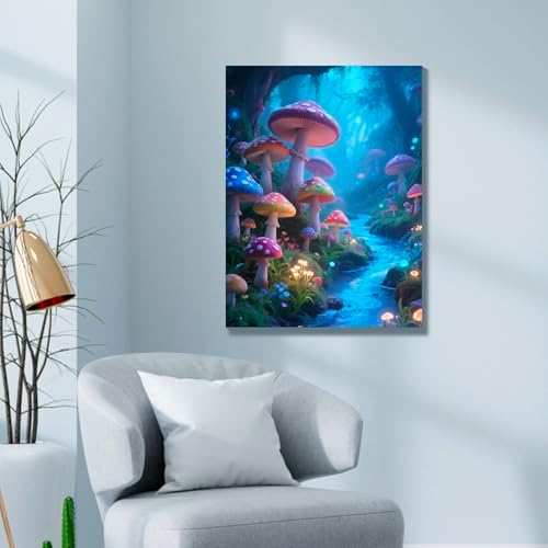 Muzagroo Paint by Numbers Oil Painting Kits for Adults DIY Mushroom Oil Painting for Beginners Hand Crafts Kits with Brushes and Acrylic Paints 16x20 inches (Mushroom)