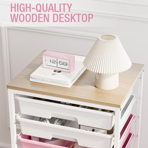 TOOLF Rolling Storage Cart with 8 Drawers,Rose Pink | Utility Cart on Wheels with Wooden Tabletop,Teacher Organization for Classroom, Art Cart for Office,Bedroom,Craft Room