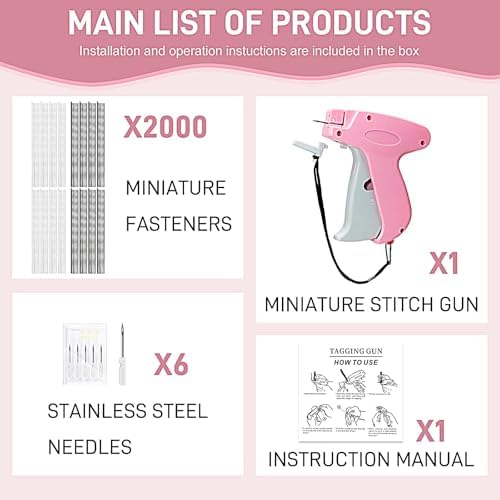 2026 New Stitch Gun for Clothes, Handheld Quick Clothing Fixer Sewing Kit with 1000 Black & 1000 White Fasteners, 6 Replacement Needles, Pink