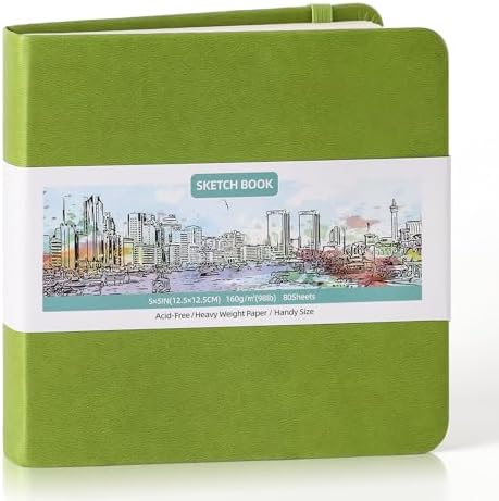 Prudiut 5" x 5" Hardcover Small Sketch Book, 80 Sheets, Emerald Green