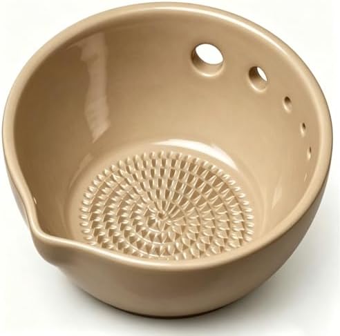 Ceramic Grater Bowl, 2-in-1 Garlic Grater & Herb Stripper (Gray, 5Holes)