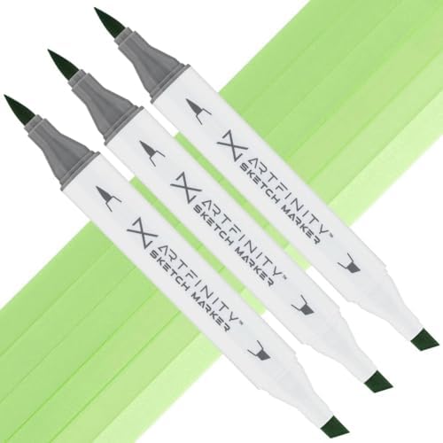 Artfinity Sketch Markers - Set of 3 - Spring Green G5-3, Vibrant, Professional, Dye-Based Alcohol Markers for Artists, Drawing, Travel, & More