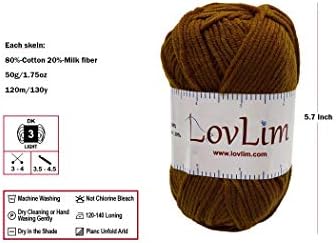Yarn Pack, 2 skeins of 50g Each, Soft Cotton Yarn for Crochet and Knitting, Craft DK Amigurumi Yarn (Brown)