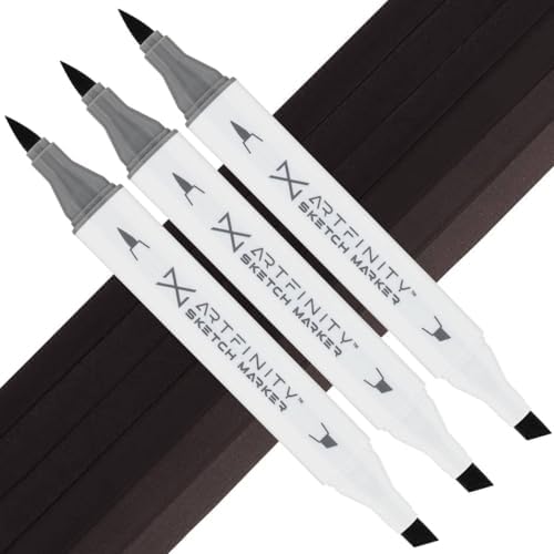 Artfinity Sketch Markers - Set of 3 - Warm Gray 10 WG10, Vibrant, Professional, Dye-Based Alcohol Markers for Artists, Drawing, Travel, & More