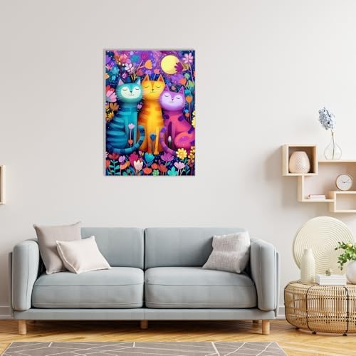 MAXBYE Framed Paint by Numbers Kits for Adults, Colorful Cat Paint by Numbers Kit for Adults with Wooden Easel, Easy DIY Oil Painitings Kits with Tools for Beginners Gift Home Wall Decor 10×14 Inch