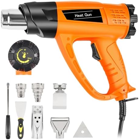 1800W Heat Gun for DIYers, Crafters & Electronics Repair – 140°F~1112°F Variable Temp, 1.5s Fast Heat, 5 Nozzles, 2 Scrapers, Overheat Protection, Hands-Free Stand | Shrink Tube, Resin, Vinyl Wrap