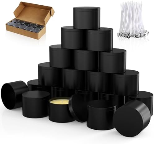 PCREGPAE 8OZ Black Candle Tins Cans with Lids and Wicks for Making Candles
