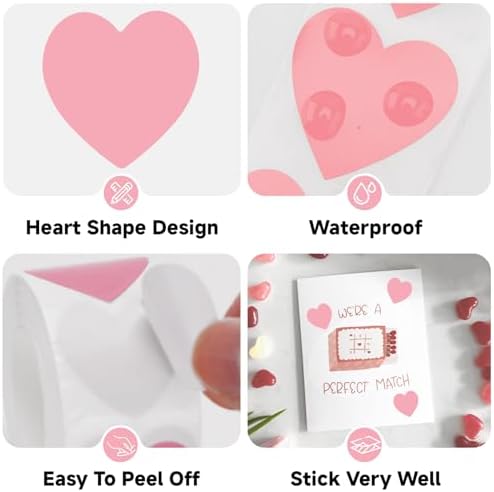 Anwyll Heart Stickers - 500Pcs 1Inch Valentines Day Heart Stickers Pink Heart Shape Sticker for Reward Classroom Self Adhesive Love Incentive Sticker for Envelope Seal Card Birthday Wedding Favors
