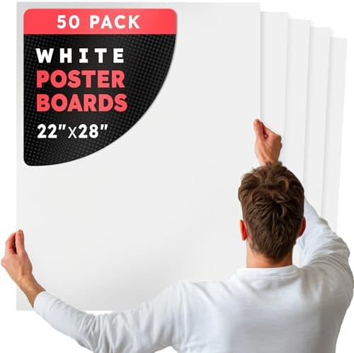 Hygloss Large Poster Board 22x28 - 50 Count Bulk Pack - 10 Pt. Thickness White Poster Board Paper for Projects, Presentations, Displays, Signs, Crafts - Blank Posterboard Multipack 22" x 28"