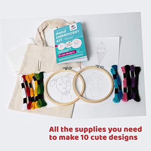 CraftLab Embroidery Kit for Kids - Beginner Sewing Kit with 10 Projects, Hoops, Thread, Patterns