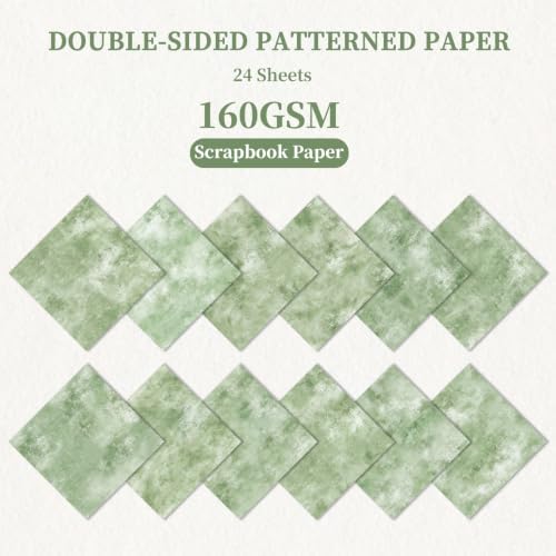 24 Sheets Green Scrapbook Paper 12x12 Inch 160gsm