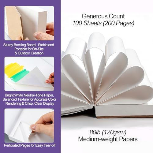 TRANSON A6 Mini Sketchbook Marker Pad, 80lb/120gsm Heavyweight Art Paper, No Bleed Through, 100 Sheets/200 Pages 4.13"x5.83" for Drawing & Sketching