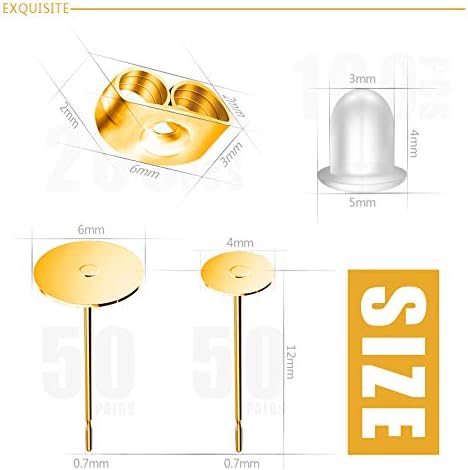 Gold Earring Posts Stainless Steel, Hypoallergenic Flat Pad Earring Studs