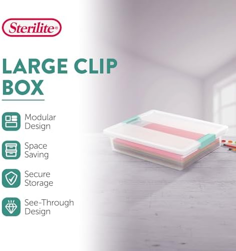 Sterilite Clip Box, Stackable Clear Plastic Bins- Large, 24-Pack | Storage Containers with Latching Lids for Writing, Arts or Crafts Supplies - Home, Office, Classroom & Workshop Organization