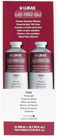 Lukas 1862 Professional Artist Oil Paints, Titanium White 200mL- Pack of 2 Tubes, Highly Pigmented, German Engineered, Enhanced w/Beeswax, Non-Yellowing, Outstanding Lightfastness, Smooth Consistency