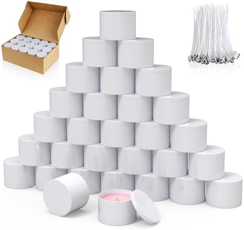PCREGPAE 8OZ White Candle Tins Cans with Lids and Wicks for Making Candles