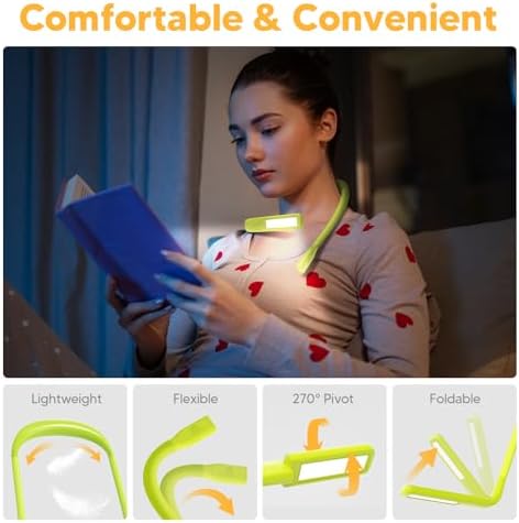 Neck Book Light, Rechargeable Reading Light, 3 Colors Dimmable