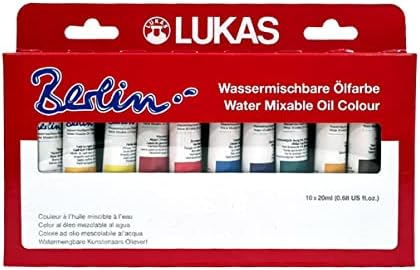 Lukas Berlin Pro Artists Water Mixable Oil Paint Set of 10 (20mL) Selection Set of 10-20 ml Tubes, Water Soluble, Lightfast Pigments, Quick Drying, Easy Clean-Up, Eco-Friendly, Professional Quality
