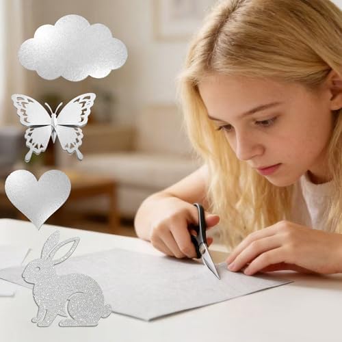 Silver Glitter Cardstock Paper, 40 Sheets A5 Premium Glitter Cardstock for Cricut, Sparkly Cardstock Paper for Card Making, Scrapbooking & DIY Crafts 250 GSM