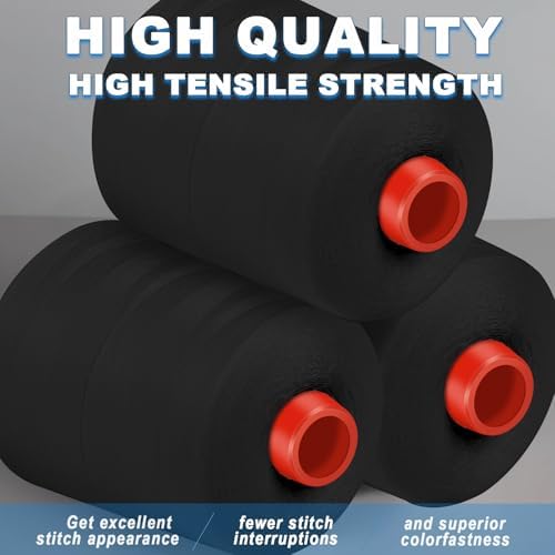 Black Sewing Thread, Serger Thread Cones 4 Pack, 40S/2-52000 Yards Black
