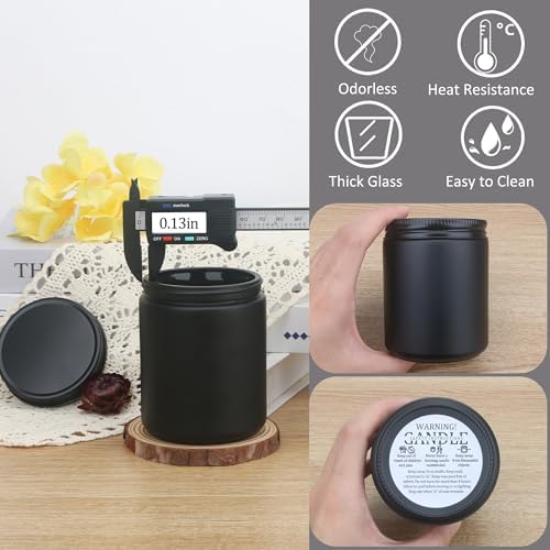 MILIVIXAY 20 Pack 8 OZ Thick Glass Matte Black Candle Jars with All Black Metal Lids-Bulk Empty Candle Jars for Making Candles-Canning Jar for Spice, Liquid, Sample- Dishwasher Safe.