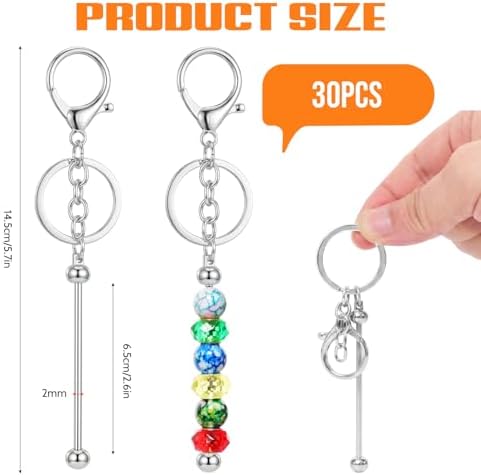 30Pcs Blank Beadable Keychain Bars Bulk Blank Metal Keychain