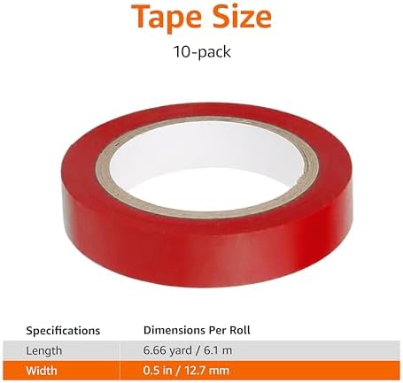 Amazon Basics Strong Adhesive Electrical Tape for Home, DIY, Automotive, Electrical Protection, Labeling and Craft Projects, 1/2" x 6.66 yard, Multi-Color, 10-Pack
