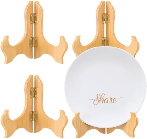 Tatuo 4 Packs Wooden Display Stand Plate Holder Easels, wood, 4 Inch