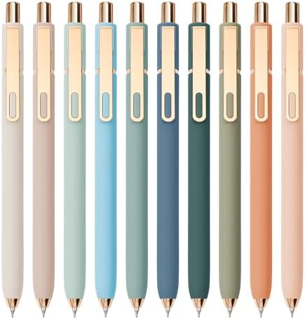 Linbsunne Gel Pens Black Ink Pens for Office 0.5mm Fine Point Pen Smooth Writing Retractable (Metal gold clip-10 pcs)