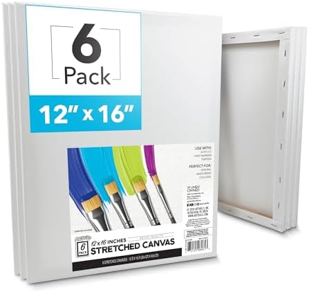 ArtSkills Stretched Canvas for Painting, 12x16 Canvas, 6-Pack Framed | Blank Canvas, Premium Wood Frame, Painting Supplies for Artists