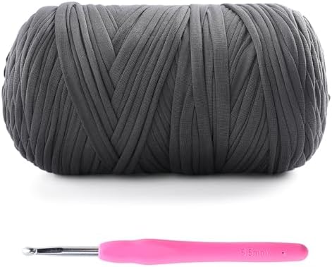 T-Shirt Yarn for Crochet - 400g/130yds Elastic Fabric - Dark Grey