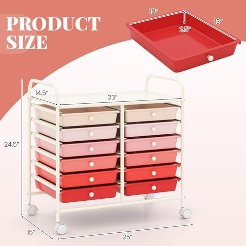 COSTWAY 12-Drawer Rolling Storage Cart, Utility Storage Organizer Cart