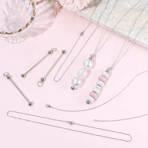 SUNNYCLUE 1 Box 6 Pack Silver Beadable Bar Necklace Cable Chain 45cm Long Stainless Steel Beadable Blanks Bar Pendants with 6Pcs Cable Chains for DIY Necklace Crafts Jewelry Making Beading Supplies
