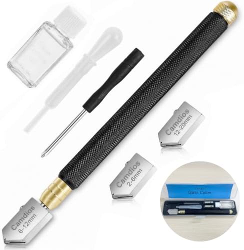 Glass Cutter 2mm-20mm, Glass Cutting Tool with Glass Oil & 3 Carbide Heads | 2-20 mm Glass Cutting, 3 Replaceable Carbide Heads, Automatic Oil Feed, Glass Cutting Oil, Mirror, Mosaic & Stained Glass